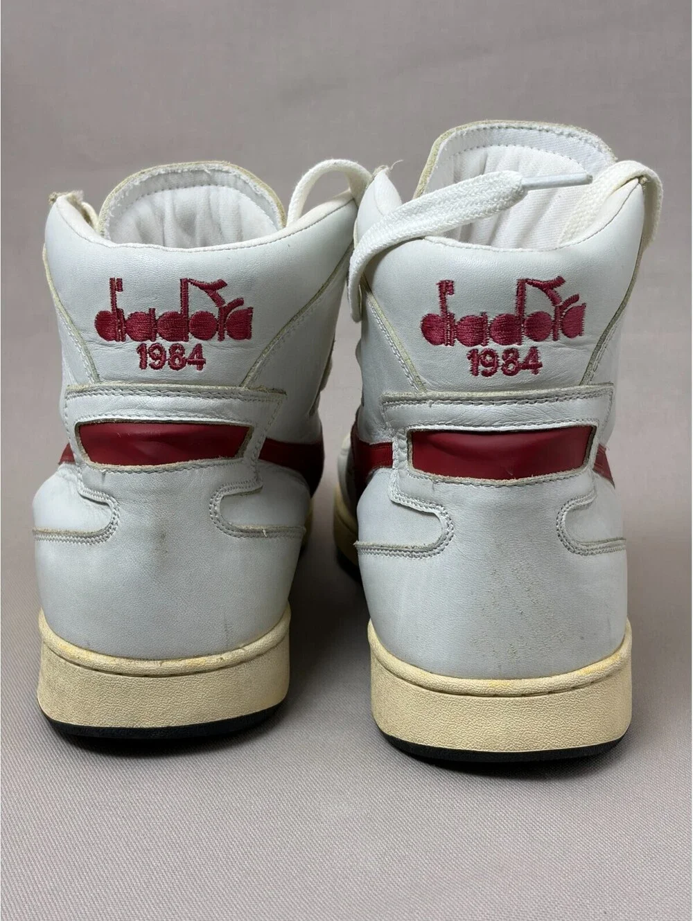 Diadora Heritage MI Basket 1984 High Top Leather Sneakers White Red Mens 9.5